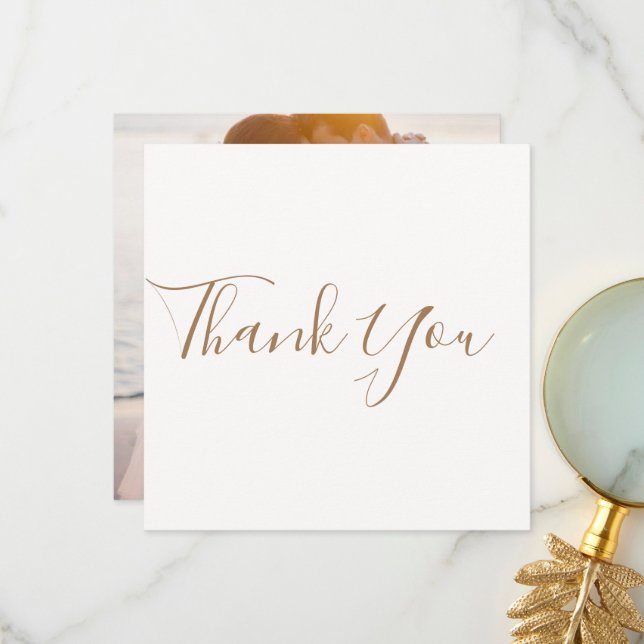 Cartão De Agradecimento Elegant Ivory Photo Wedding Thank You Card (Frente/Verso In Situ)