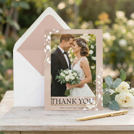 Cartão De Agradecimento Elegant Magnolia Floral Photo Wedding