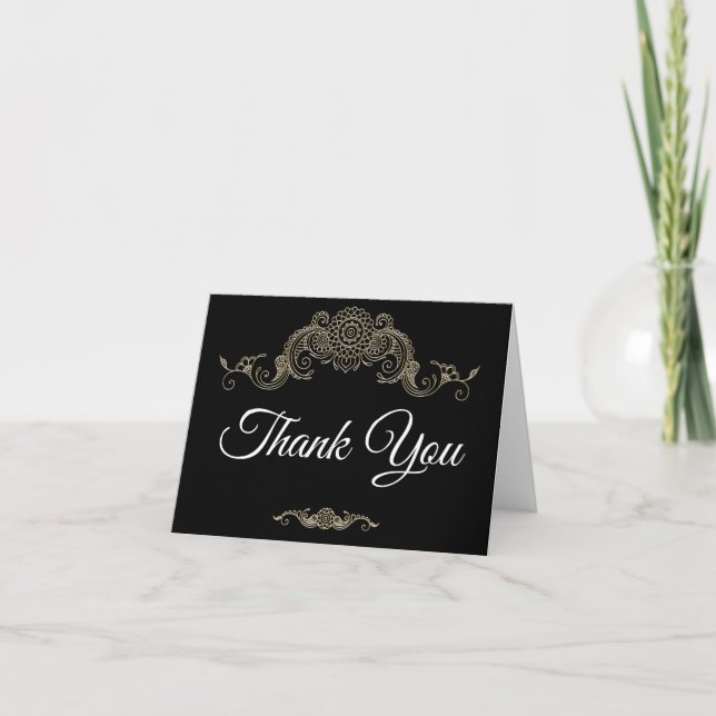Cartão De Agradecimento Elegant Mehndi design thank you card-black (Frente)