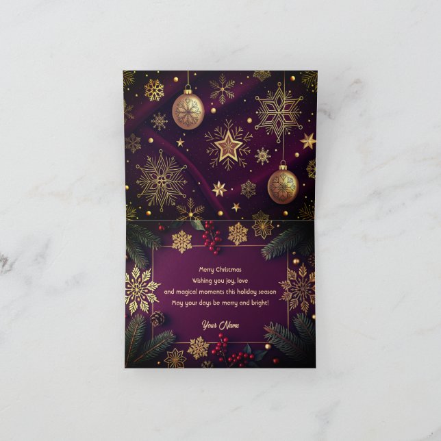 Cartão De Agradecimento Elegant Merry Christmas Card with Gold Script  (Interior)
