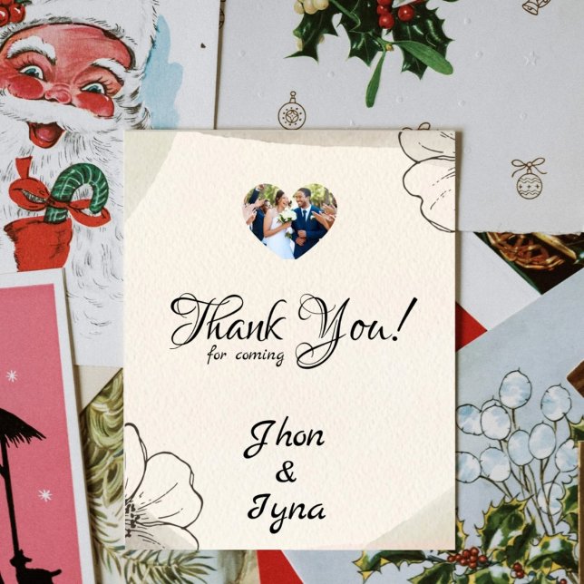 Cartão De Agradecimento Elegant Minimalist Flower With Photo (Criador carregado)