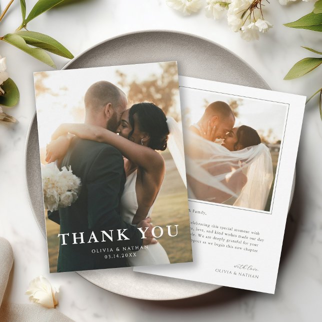 Cartão De Agradecimento Elegant Minimalist Photo Wedding (Criador carregado)