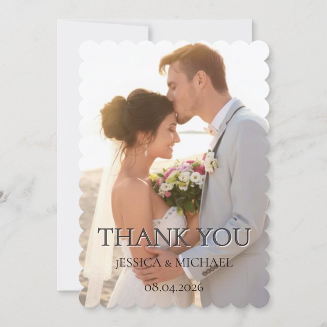 Cartão De Agradecimento Elegant Minimalist Wedding Photo Thank You Card (Frente)