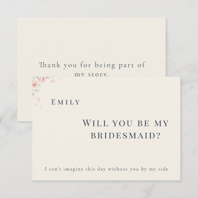 Cartão De Agradecimento Elegant Minimalist Will You Be My Bridesmaid Card (Frente/Verso)