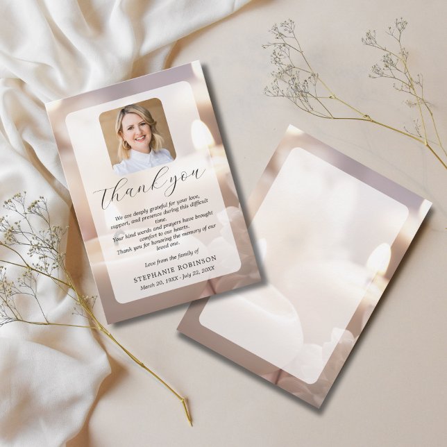 Cartão De Agradecimento Elegant Modern Funeral Sympathy Memorial Photo (Criador carregado)