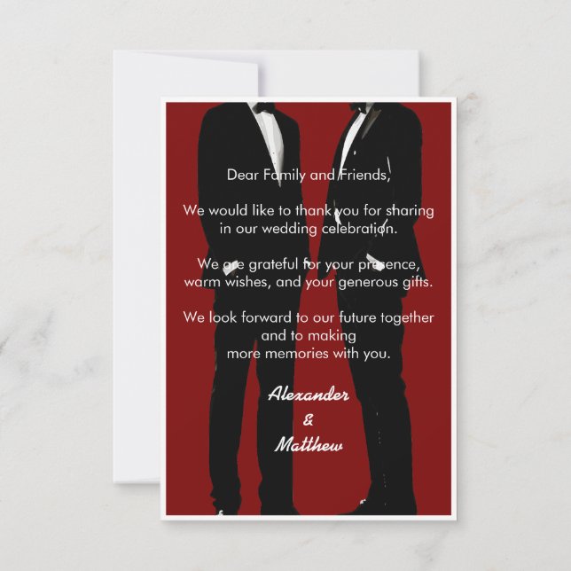 Cartão De Agradecimento Elegant Modern Gay Men Wedding Rainbow (Verso)