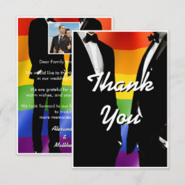 Cartão De Agradecimento Elegant Modern Gay Men Wedding Rainbow
