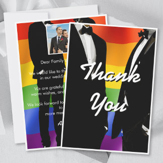 Cartão De Agradecimento Elegant Modern Gay Men Wedding Rainbow Photo