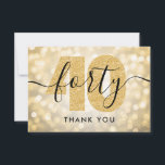 Cartão De Agradecimento Elegant Modern Gold 40th Birthday Thank You<br><div class="desc">Elegant 40th Birthday Party Gold Glitter Lights "thank you" card template. Great for 40th birthday parties for men & women.</div>