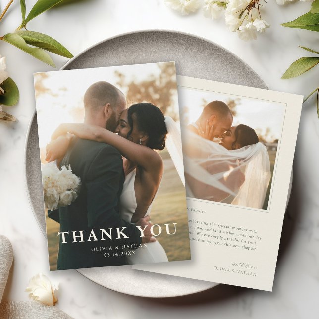 Cartão De Agradecimento Elegant Modern Photo Wedding (Criador carregado)