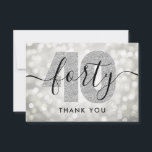 Cartão De Agradecimento Elegant Modern Silver 40th Birthday Thank You<br><div class="desc">Elegant 40th Birthday Party Silver Glitter Lights "thank you" card template. Great for 40th birthday parties for men & women.</div>