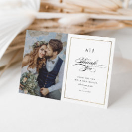 Cartão De Agradecimento Elegant Monogram Gold Photo Wedding