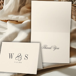 Cartão De Agradecimento Elegant natural cream initial wedding couples