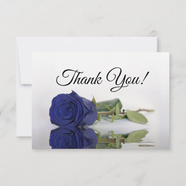 Cartão De Agradecimento Elegant Navy Blue Mirrored Rose Simple Wedding (Frente)