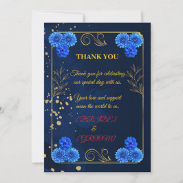 Cartão De Agradecimento Elegant Navy Blue Wedding Thank You Template