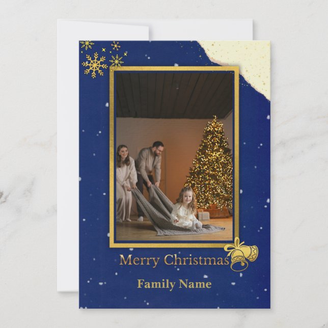 Cartão De Agradecimento Elegant Navy & Gold Christmas Photo Card (Frente)