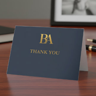 Cartão De Agradecimento Elegant Navy Gold Law Firm Monogram Thank You Card