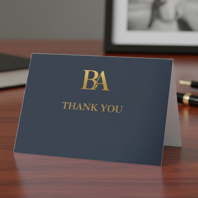 Cartão De Agradecimento Elegant Navy Gold Law Firm Monogram Thank You Card (Criador carregado)