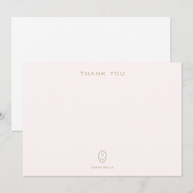 Cartão De Agradecimento  Elegant Pale Pink Monogram (Frente/Verso)