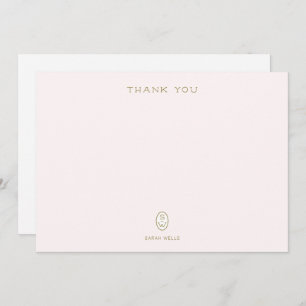 Cartão De Agradecimento  Elegant Pale Pink Monogram