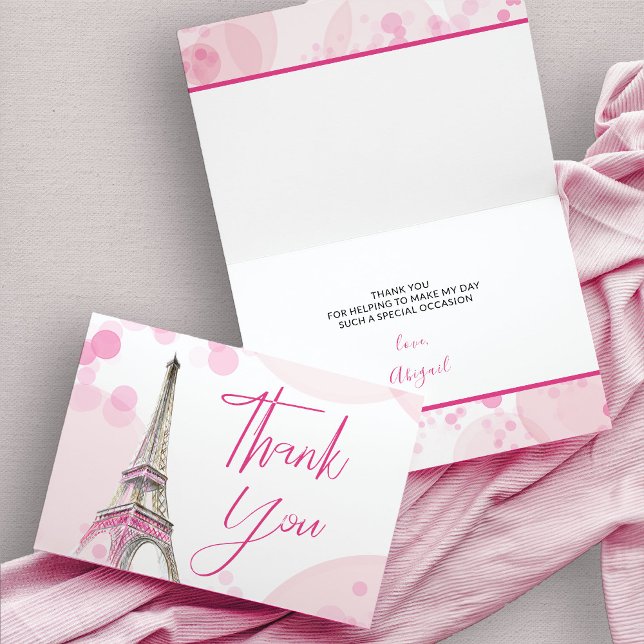 Cartão De Agradecimento Elegant Paris Eiffel Tower Pink White Sweet 16 (Pink eiffel tower thank you card)
