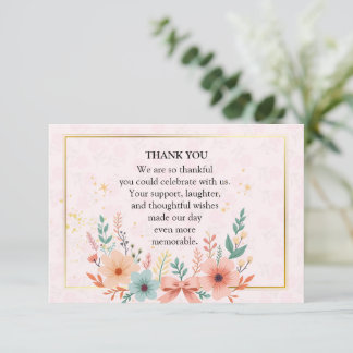 Cartão De Agradecimento Elegant Pastel Floral Frame with Golden Accents
