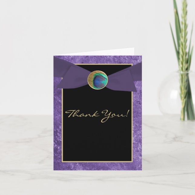 Cartão De Agradecimento Elegant Peacock Button & Bow Thank You Card (Frente)