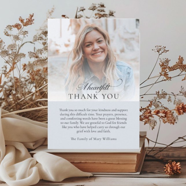 Cartão De Agradecimento Elegant Photo Blue Christian Funeral Thank You (Criador carregado)