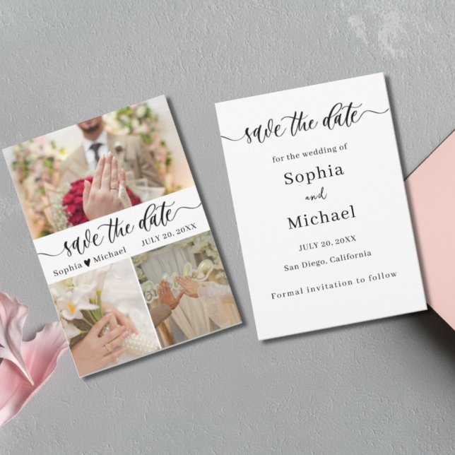 Cartão De Agradecimento Elegant Photo Collage Save the Date Card (Criador carregado)