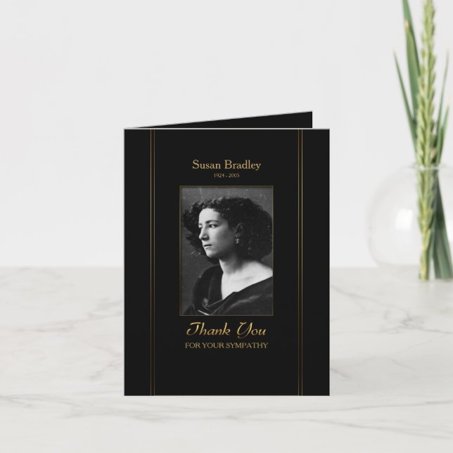 Cartão De Agradecimento Elegant Photo Sympathy Thank You with gold piping (Frente)