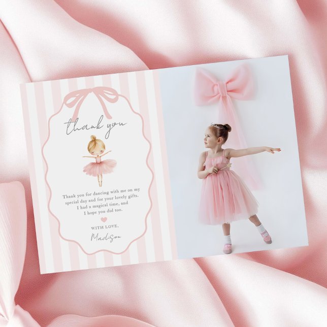 Cartão De Agradecimento Elegant Pink Ballerina Ballet Birthday Photo (Criador carregado)