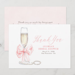 Cartão De Agradecimento Elegant Pink Bow Prosecco Bridal Shower Thank You