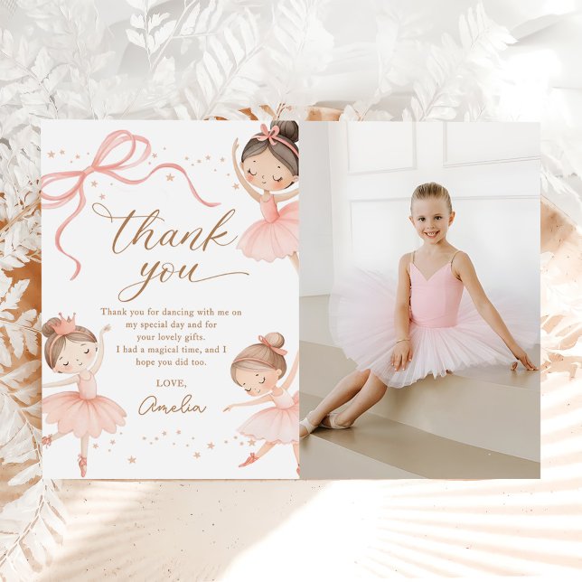 Cartão De Agradecimento Elegant Pink Coquette Ballerina Birthday Photo (Criador carregado)