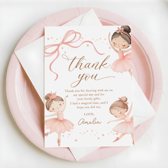 Cartão De Agradecimento Elegant Pink Coquette Ballerina Girl Birthday (Criador carregado)