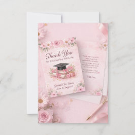Cartão De Agradecimento Elegant Pink Floral Graduation Party thank you car