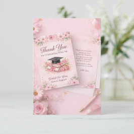 Cartão De Agradecimento Elegant Pink Floral Graduation Party thank you car