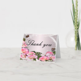 Cartão De Agradecimento Elegant Pink Roses And Pearls Thank You Card