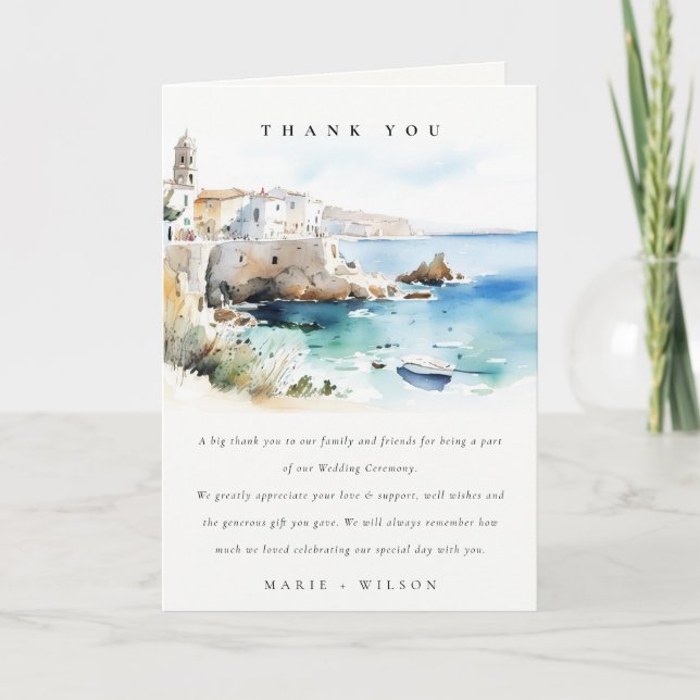 Cartão De Agradecimento Elegant Puglia Italy Watercolor Landscape Wedding (Frente)