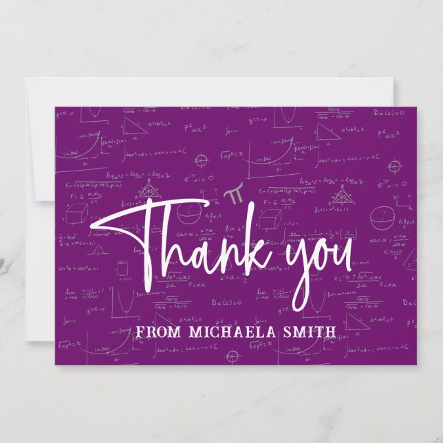 Cartão De Agradecimento Elegant Purple Script Typography Math Graduation (Frente)