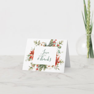 Cartão De Agradecimento Elegant Red Poinsettia Pine Fir Watercolor Thank Y