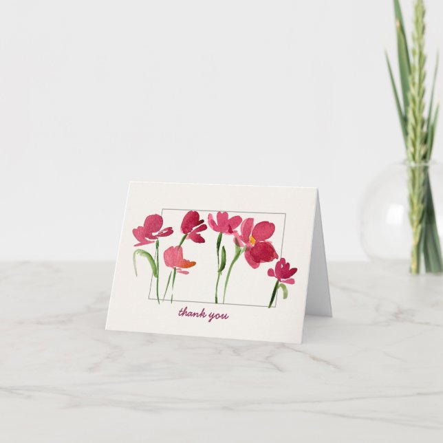 Cartão De Agradecimento Elegant Red Watercolor Loose Floral Thank You  (Frente)