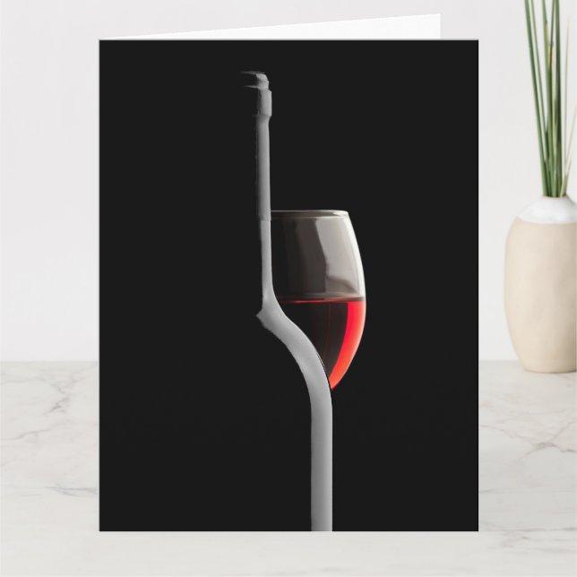 Cartão De Agradecimento Elegant Red Wine Glass & Bottle. Black Background (Frente)