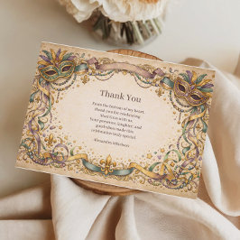 Cartão De Agradecimento Elegant Ribbon Mask Mardi Gras Masquerade