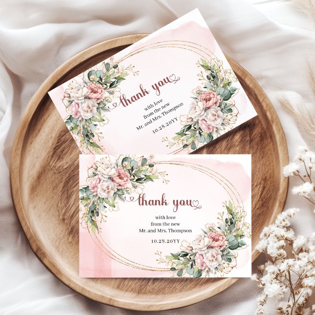 Cartão De Agradecimento Elegant Rose Gold Floral Eucalyptus Thank You Card (Elegant Rose Gold Floral Eucalyptus Thank You Card)