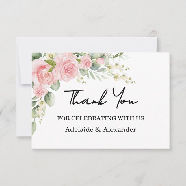 Cartão De Agradecimento Elegant Rose Pink Wedding Thank You Card (Frente)