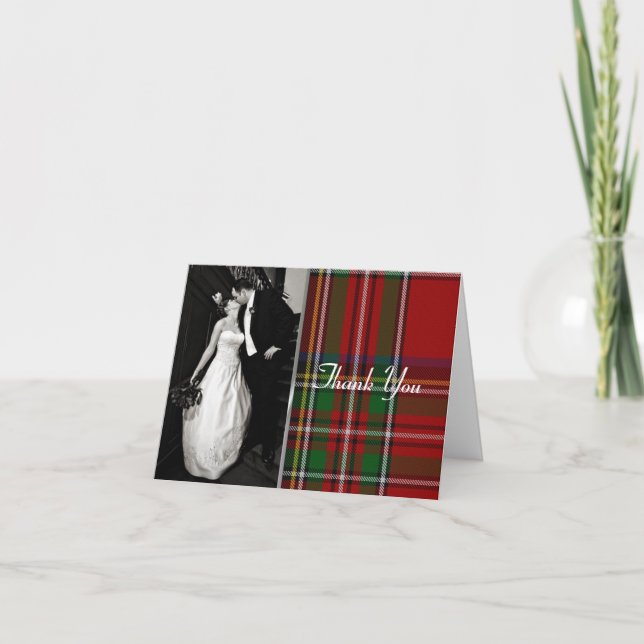 Cartão De Agradecimento Elegant Royal Stewart Plaid Photo Thank You Card (Frente)