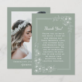 Cartão De Agradecimento Elegant Sage Green Botanical Photo Wedding