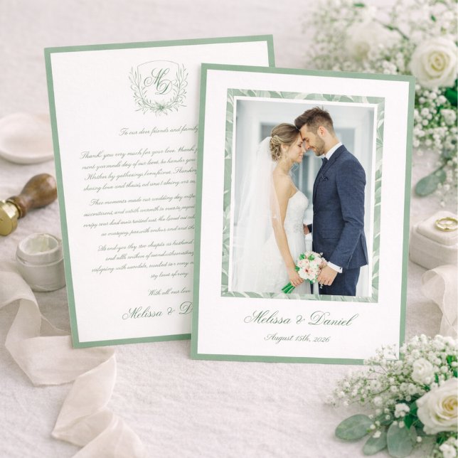 Cartão De Agradecimento Elegant Sage Green Botanical Wedding Thank You  (Criador carregado)