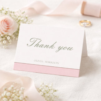 Cartão De Agradecimento Elegant Sage Green & Pink Wedding Thank You card