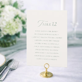 Cartão De Agradecimento Elegant Sage Green Wedding Table Number Sign 1–19